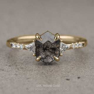 .98 Carat Salt and Pepper Hexagon Diamond Engagement Ring, Eliza Setting