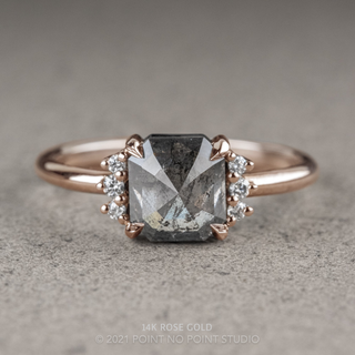 1.11 Carat Salt and Pepper Emerald Shaped Diamond Engagement Ring, Charlotte Setting