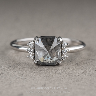 1.11 Carat Salt and Pepper Emerald Shaped Diamond Engagement Ring, Charlotte Setting