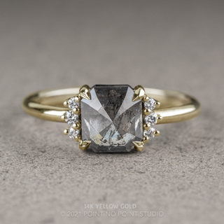 1.11 Carat Salt and Pepper Emerald Shaped Diamond Engagement Ring, Charlotte Setting