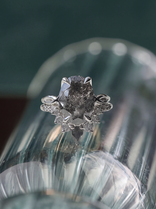 Custom Tulip Basket Oval Salt & Pepper Diamond Madeline Engagement Ring