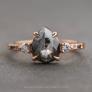 2.18 Carat Black Salt and Pepper Pear Diamond Engagement Ring, Ombre Eliza Setting, 14K Rose Gold