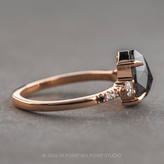 2.18 Carat Black Salt and Pepper Pear Diamond Engagement Ring, Ombre Eliza Setting, 14K Rose Gold