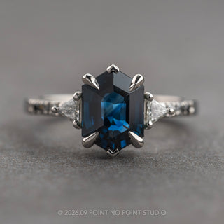 2.32 Carat Deep Blue Hexagon Sapphire and Diamond Engagement Ring, Ombre Eliza Setting