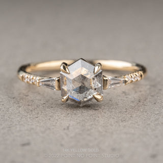 1.34 Carat Salt and Pepper Hexagon Diamond Engagement Ring, Eliza Setting