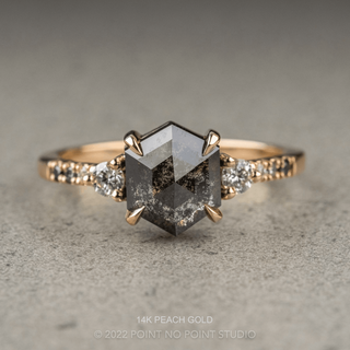 1.73 Carat Black Hexagon Diamond Engagement Ring, Ombre Eliza Setting