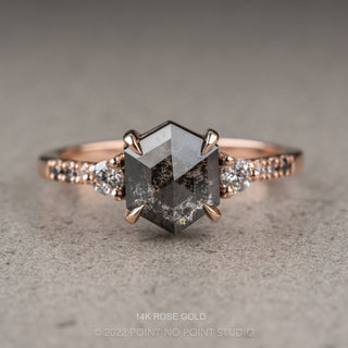 1.73 Carat Black Hexagon Diamond Engagement Ring, Ombre Eliza Setting