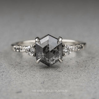1.73 Carat Black Hexagon Diamond Engagement Ring, Ombre Eliza Setting