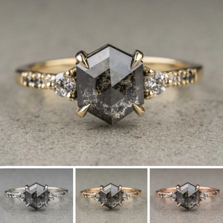1.73 Carat Black Hexagon Diamond Engagement Ring, Ombre Eliza Setting