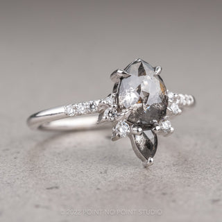 1.54 Carat Salt and Pepper Pear Diamond Engagement Ring, Avaline Setting, 14k White Gold