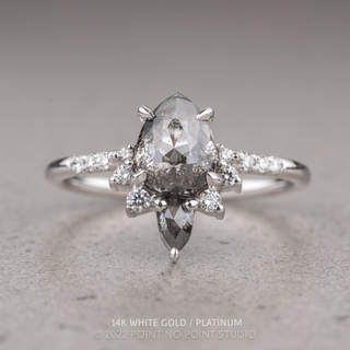 1.61 Carat Salt and Pepper Pear Diamond Engagement Ring, Avaline Setting