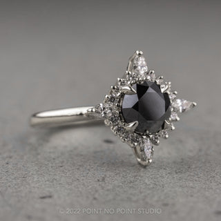 1.15 Carat Black Round Diamond Engagement Ring, Cosette Setting, 14K White Gold