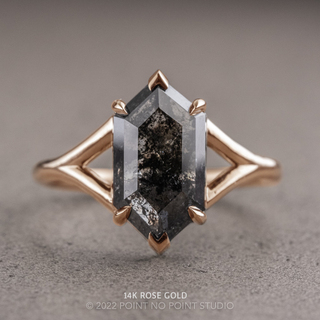 1.84 Carat Black Speckled Hexagon Diamond Engagement Ring, Charlize Setting