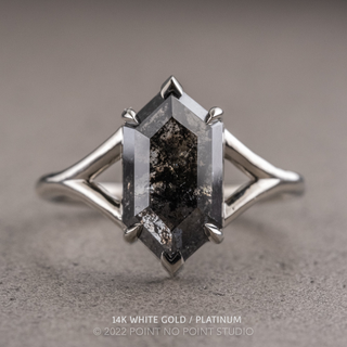 1.84 Carat Black Speckled Hexagon Diamond Engagement Ring, Charlize Setting