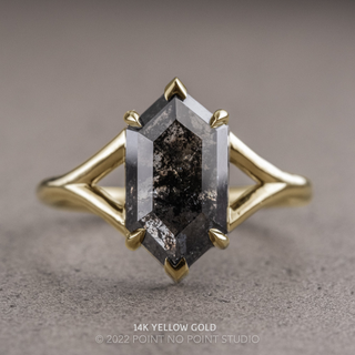 1.84 Carat Black Speckled Hexagon Diamond Engagement Ring, Charlize Setting
