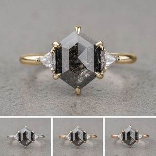 1.12 Carat Black Salt and Pepper Hexagon Diamond Engagement Ring, Zoe Setting