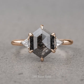 1.12 Carat Black Salt and Pepper Hexagon Diamond Engagement Ring, Zoe Setting