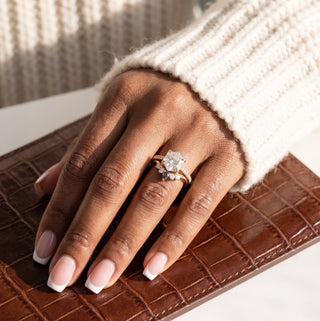 Hexagon Moissanite Engagement Ring, Jules Setting, Point No Point Studio. Available in a variety of metal types. Eco-friendly, Recycled Metals, Conflict Free.
