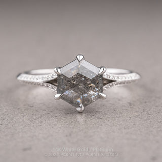 1.55 Carat Salt and Pepper Hexagon Diamond Engagement Ring, Mackenzie Setting