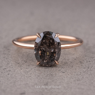 2.22 Carat Black Speckled Oval Diamond Engagement Ring, Basket Jane Setting