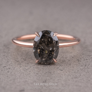 2.22 Carat Black Speckled Oval Diamond Engagement Ring, Basket Jane Setting