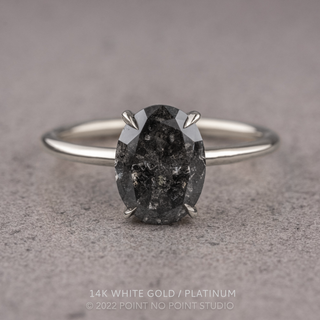 2.22 Carat Black Speckled Oval Diamond Engagement Ring, Basket Jane Setting