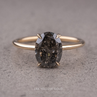 2.22 Carat Black Speckled Oval Diamond Engagement Ring, Basket Jane Setting