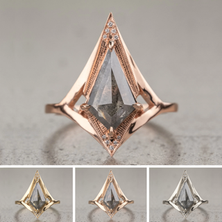 1.79 Carat Salt and Pepper Kite Diamond Engagement Ring, Arwen Setting