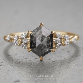 1.72 Carat Black Salt and Pepper Hexagon Diamond Engagement Ring, Winnie Setting