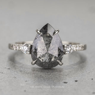2.11 Carat Black Salt and Pepper Pear Diamond Engagement Ring, Eliza Setting