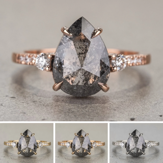 2.11 Carat Black Salt and Pepper Pear Diamond Engagement Ring, Eliza Setting