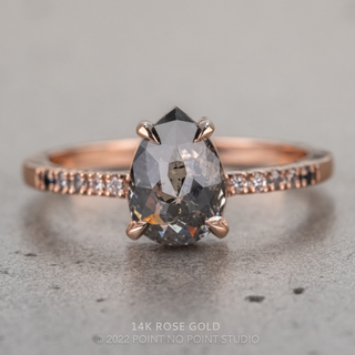 1.52 Carat Salt and Pepper Pear Diamond Engagement Ring, Ombre Jules Setting