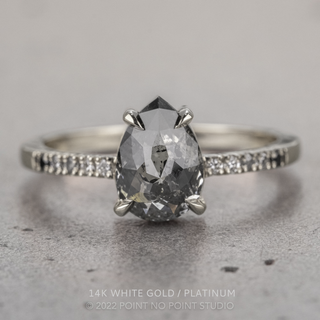 1.52 Carat Salt and Pepper Pear Diamond Engagement Ring, Ombre Jules Setting