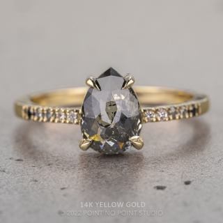 1.52 Carat Salt and Pepper Pear Diamond Engagement Ring, Ombre Jules Setting