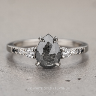 1.53 Carat Black Salt and Pear Diamond Engagement Ring, Eliza Setting