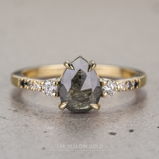1.53 Carat Black Salt and Pear Diamond Engagement Ring, Eliza Setting