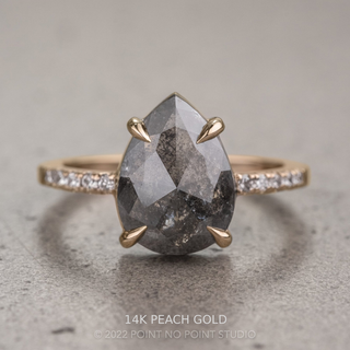 2.48 Carat Black Salt and Pepper Pear Diamond Engagement Ring, Jules Setting, Point No Point Studio. Available in a variety of metal types. Eco-friendly, Recycled Metals, Conflict Free.