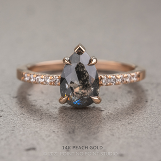 1.78 Carat Black Speckled Pear Diamond Engagement Ring, Jules Setting