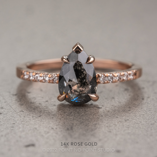 1.78 Carat Black Speckled Pear Diamond Engagement Ring, Jules Setting