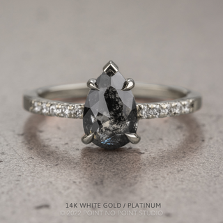 1.78 Carat Black Speckled Pear Diamond Engagement Ring, Jules Setting