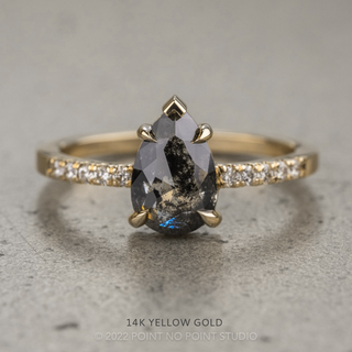 1.78 Carat Black Speckled Pear Diamond Engagement Ring, Jules Setting