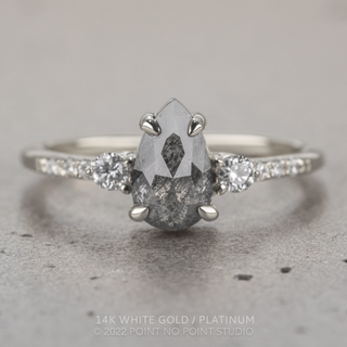 1.17 Carat Black Speckled Pear Diamond Engagement Ring, Eliza Setting