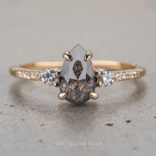 1.17 Carat Black Speckled Pear Diamond Engagement Ring, Eliza Setting