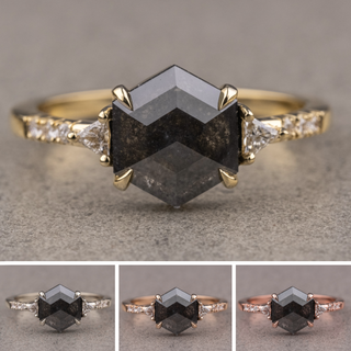 1.83 Carat Black Hexagon Diamond Engagement Ring, Eliza Setting