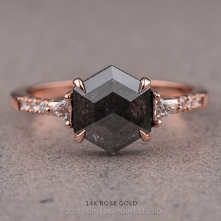 1.83 Carat Black Hexagon Diamond Engagement Ring, Eliza Setting