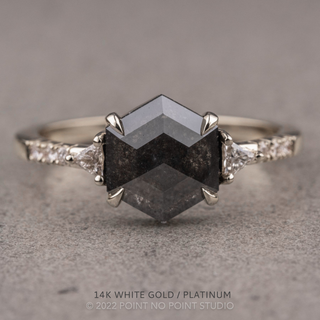 1.83 Carat Black Hexagon Diamond Engagement Ring, Eliza Setting