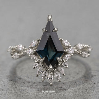 1.63 Carat Teal Kite Sapphire and Diamond Engagement Ring, Quinnie Setting