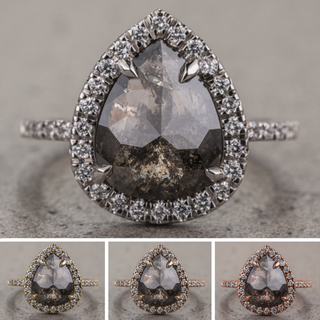 3.14 Carat Black Speckled Pear Diamond Engagement Ring, Fiona Setting