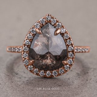 3.14 Carat Black Speckled Pear Diamond Engagement Ring, Fiona Setting