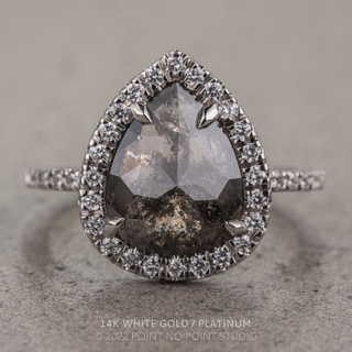 3.14 Carat Black Speckled Pear Diamond Engagement Ring, Fiona Setting